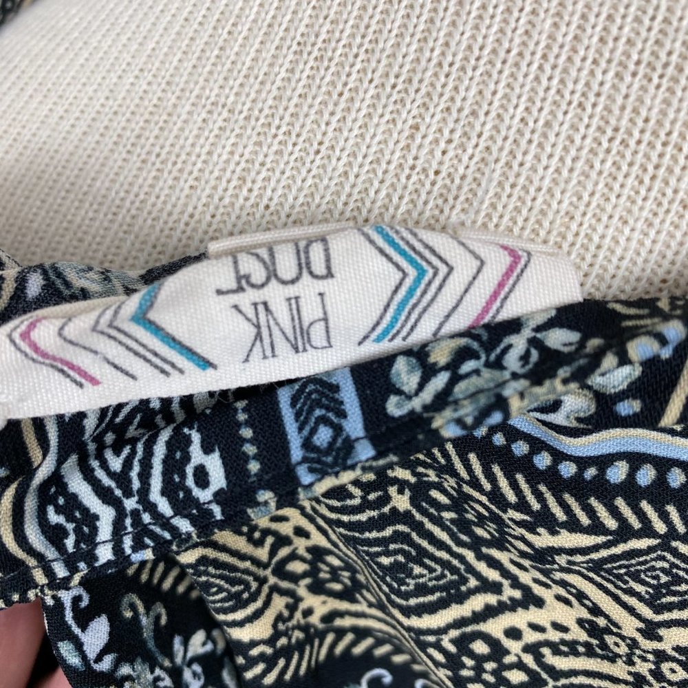 Pink Rose Black & Blue Patterned V-Neck Blouse - Picture 7 of 7